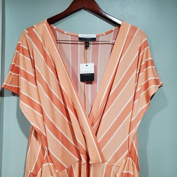 Eloquii Elements Womens Plus Sz 22/24 Peach Wrap Front Maxi Dress Striped Multi - Picture 4 of 12